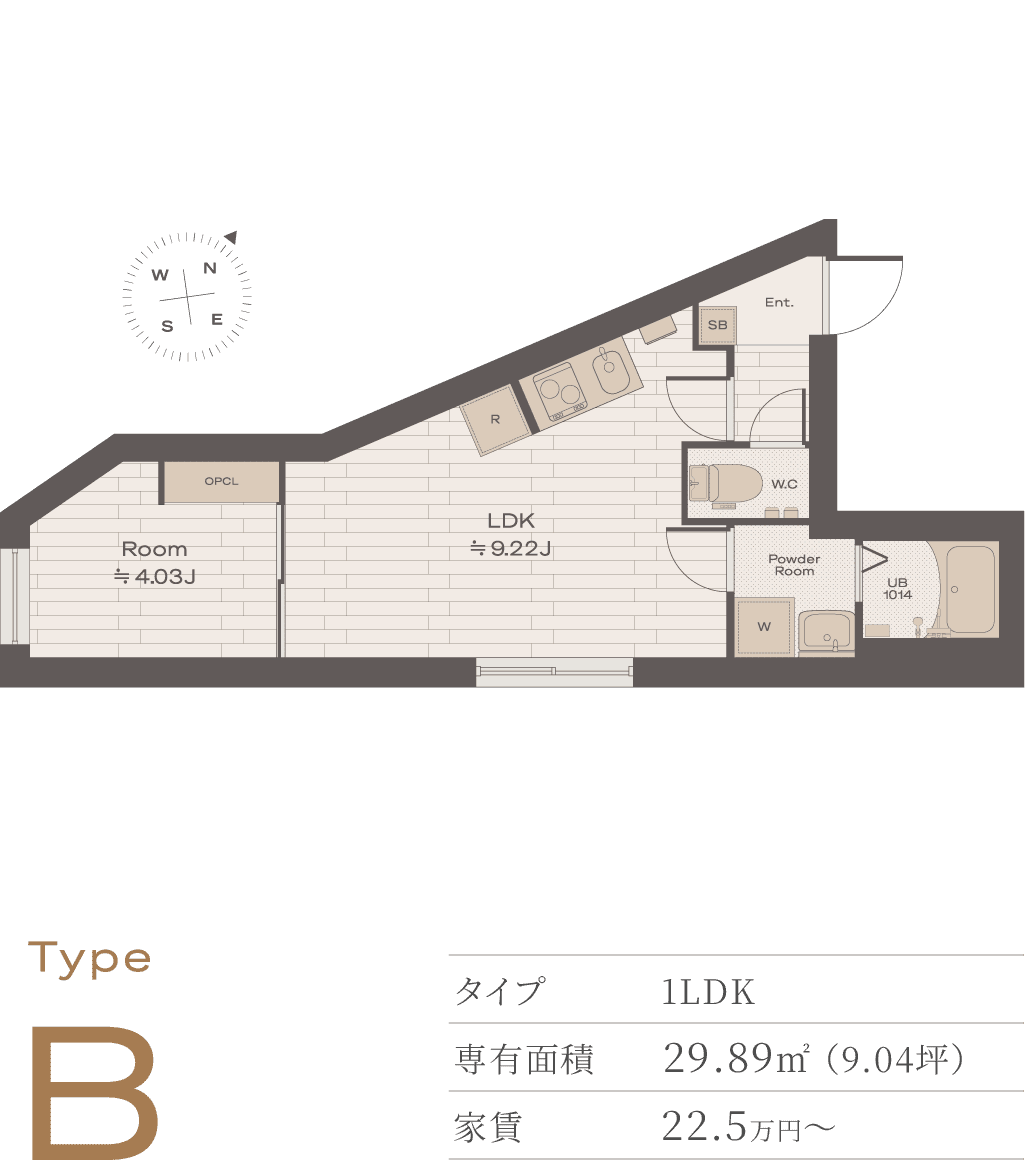 TOLEN SHIROKANE 間取りプラン Type B (1LDK 29.89平米)